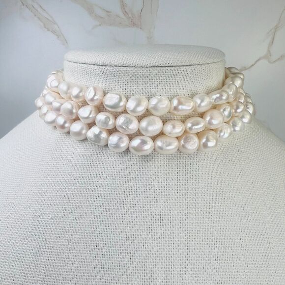 Cult Gaia Nora Choker Freshwater Keshi Pearls Gold Tone Lobster Clasp 3 Strand - Picture 2 of 11